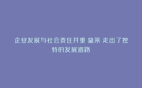 企业发展与社会责任并重：黛莱皙走出了独特的发展道路