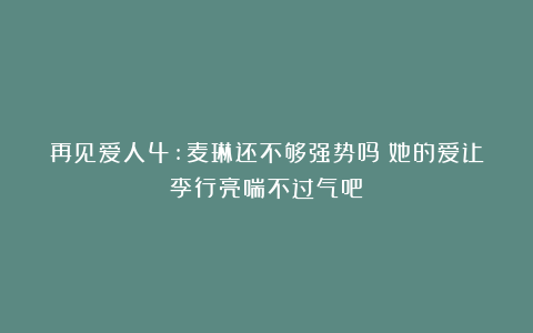再见爱人4:麦琳还不够强势吗?她的爱让李行亮喘不过气吧?