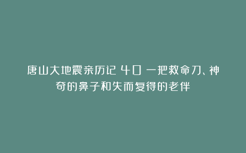 唐山大地震亲历记(40)一把救命刀、神奇的鼻子和失而复得的老伴