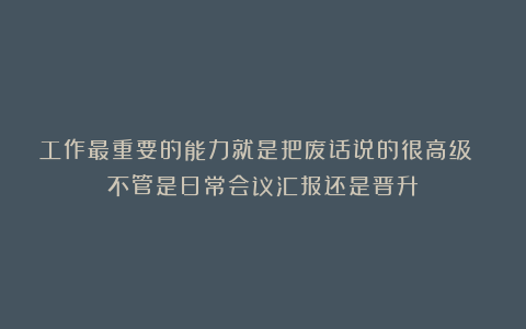 工作最重要的能力就是把废话说的很高级 不管是日常会议汇报还是晋升