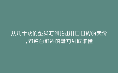 从几十块的垫脚石到拍出1100W的天价,鸡骨白籽料的魅力到底谁懂?