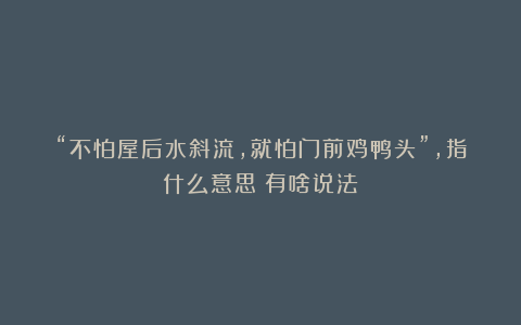 “不怕屋后水斜流,就怕门前鸡鸭头”,指什么意思?有啥说法?