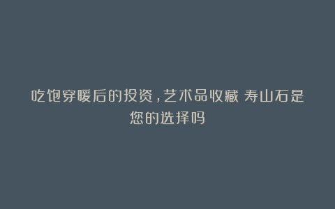 吃饱穿暖后的投资,艺术品收藏!寿山石是您的选择吗?