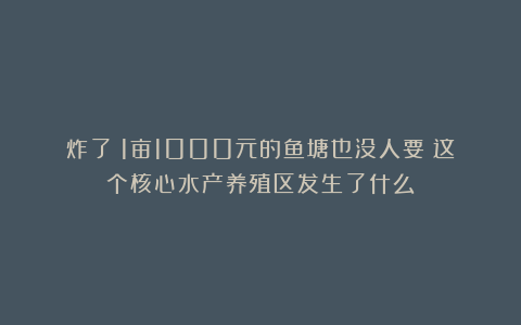 炸了!1亩1000元的鱼塘也没人要?这个核心水产养殖区发生了什么?
