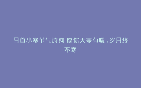 9首小寒节气诗词:愿你天寒有暖,岁月终不寒!