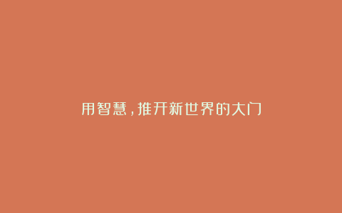 用智慧,推开新世界的大门