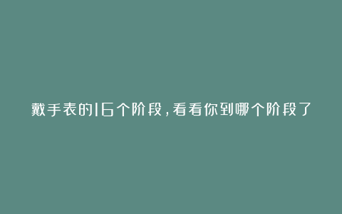 戴手表的16个阶段,看看你到哪个阶段了
