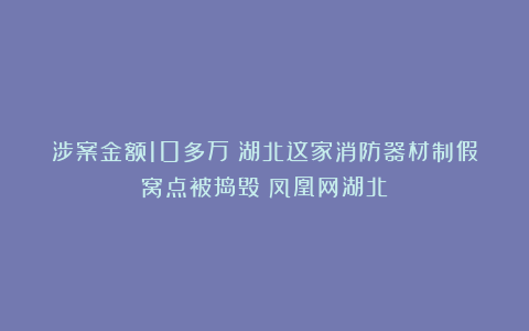 涉案金额10多万！湖北这家消防器材制假窝点被捣毁！凤凰网湖北