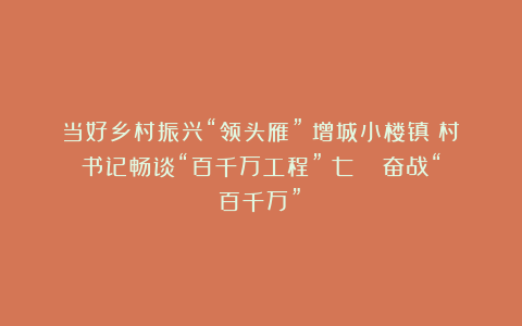当好乡村振兴“领头雁”!增城小楼镇:村书记畅谈“百千万工程”(七)| 奋战“百千万”⑭