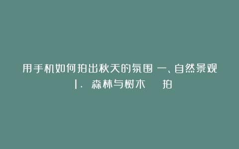 用手机如何拍出秋天的氛围?一、自然景观 1. 森林与树木 ● 拍