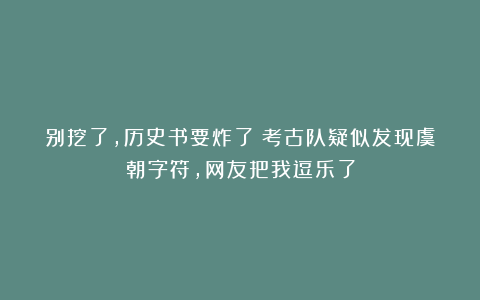别挖了,历史书要炸了!考古队疑似发现虞朝字符,网友把我逗乐了
