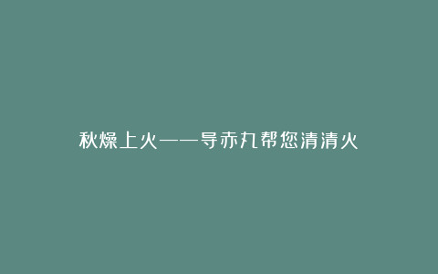 秋燥上火——导赤丸帮您清清火