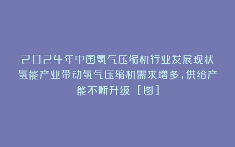 2024年中国氢气压缩机行业发展现状：氢能产业带动氢气压缩机需求增多，供给产能不断升级 [图]