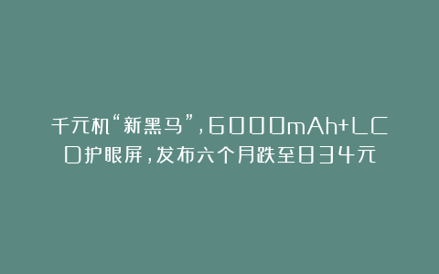 千元机“新黑马”，6000mAh+LCD护眼屏，发布六个月跌至834元