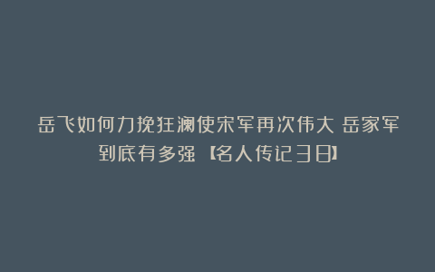 岳飞如何力挽狂澜使宋军再次伟大?岳家军到底有多强?【名人传记38】
