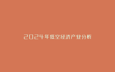 2024年低空经济产业分析