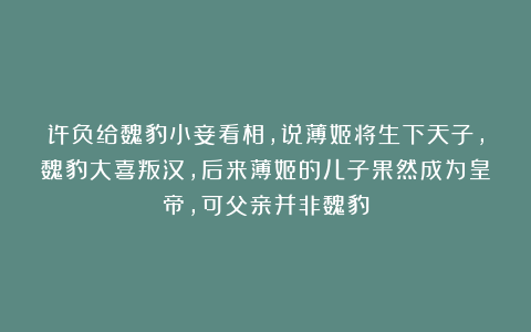 许负给魏豹小妾看相，说薄姬将生下天子，魏豹大喜叛汉，后来薄姬的儿子果然成为皇帝，可父亲并非魏豹