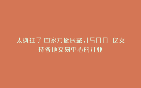 太疯狂了!国家力挺民藏,1500 亿支持各地交易中心的开业!