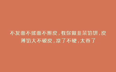 不发面不揉面不擀皮，教你做韭菜馅饼，皮薄馅大不破皮，凉了不硬，太香了