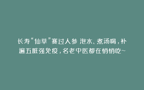 长寿“仙草”赛过人参！泡水、煮汤喝，补遍五脏强免疫，名老中医都在悄悄吃~