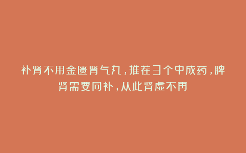 补肾不用金匮肾气丸,推荐3个中成药,脾肾需要同补,从此肾虚不再!