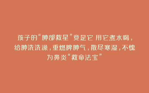 孩子的“肺部救星”竟是它！用它煮水喝，给肺洗洗澡，重燃脾肺气，散尽寒湿，不愧为鼻炎“救命法宝”！