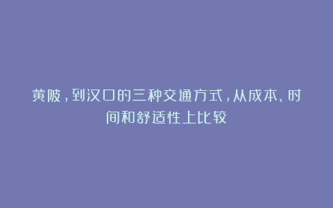 黄陂,到汉口的三种交通方式,从成本、时间和舒适性上比较!