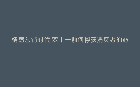 情感营销时代:双十一如何俘获消费者的心?