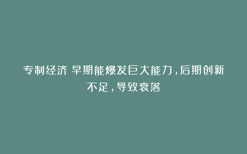 专制经济:早期能爆发巨大能力,后期创新不足,导致衰落
