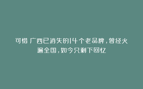 可惜!广西已消失的14个老品牌,曾经火遍全国,如今只剩下回忆