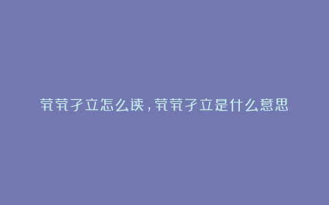 茕茕孑立怎么读,茕茕孑立是什么意思?