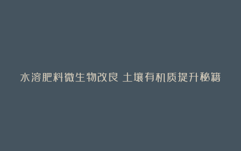 水溶肥料微生物改良:土壤有机质提升秘籍