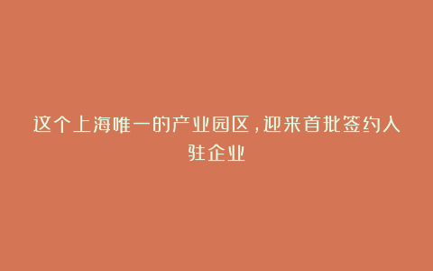 这个上海唯一的产业园区,迎来首批签约入驻企业!