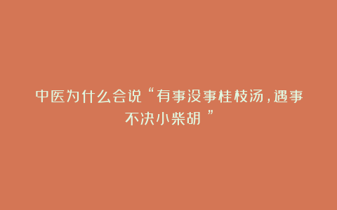 中医为什么会说:“有事没事桂枝汤,遇事不决小柴胡!”