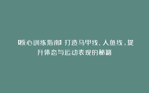 【核心训练指南】打造马甲线、人鱼线,提升体态与运动表现的秘籍