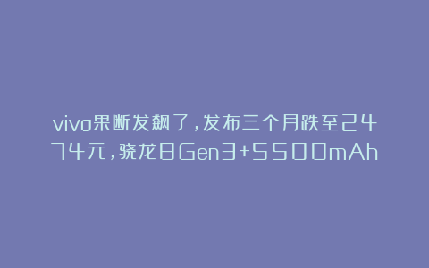 vivo果断发飙了,发布三个月跌至2474元,骁龙8Gen3+5500mAh