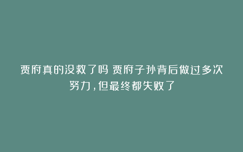 贾府真的没救了吗?贾府子孙背后做过多次努力,但最终都失败了