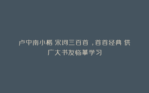 卢中南小楷《宋词三百首》，首首经典！供广大书友临摹学习