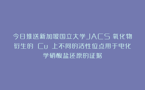 今日推送新加坡国立大学JACS:氧化物衍生的 Cu 上不同的活性位点用于电化学硝酸盐还原的证据