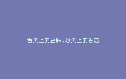 舌尖上的豆腐,心尖上的眷恋
