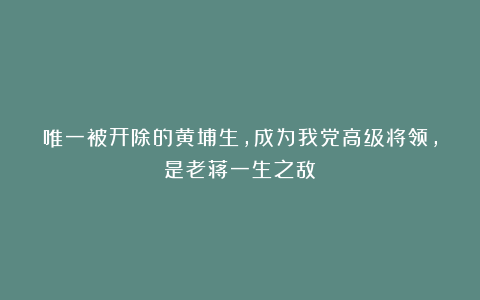 唯一被开除的黄埔生,成为我党高级将领,是老蒋一生之敌!