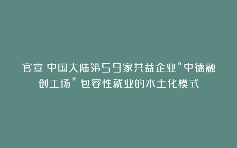 官宣|中国大陆第59家共益企业“中德融创工场”:包容性就业的本土化模式