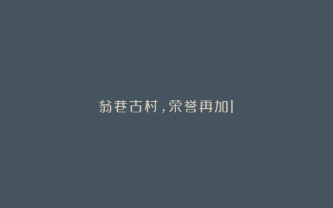 翁巷古村,荣誉再加1!