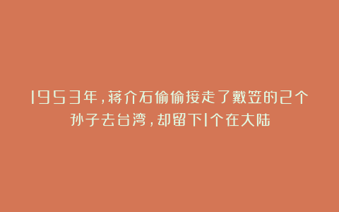 1953年,蒋介石偷偷接走了戴笠的2个孙子去台湾,却留下1个在大陆