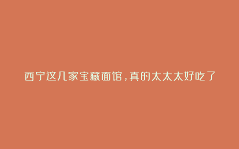 西宁这几家宝藏面馆,真的太太太好吃了