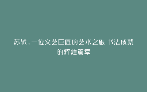 苏轼,一位文艺巨匠的艺术之旅:书法成就的辉煌篇章