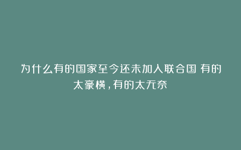 为什么有的国家至今还未加入联合国?有的太豪横,有的太无奈!