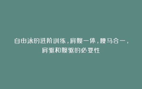 自由泳的进阶训练,肩髋一体,腰马合一,肩驱和髋驱的必要性