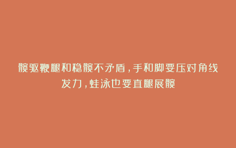 髋驱鞭腿和稳髋不矛盾,手和脚要压对角线发力,蛙泳也要直腿展髋
