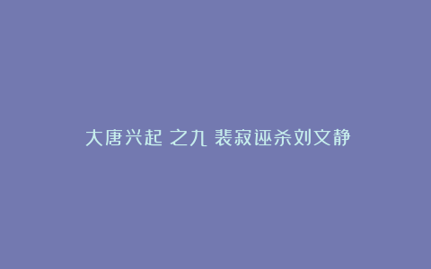 《大唐兴起》之九:裴寂诬杀刘文静